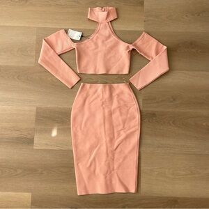 NWT Mistress Rocks Coral Peach Bandage Bodycon Skirt and Top Set Size Small